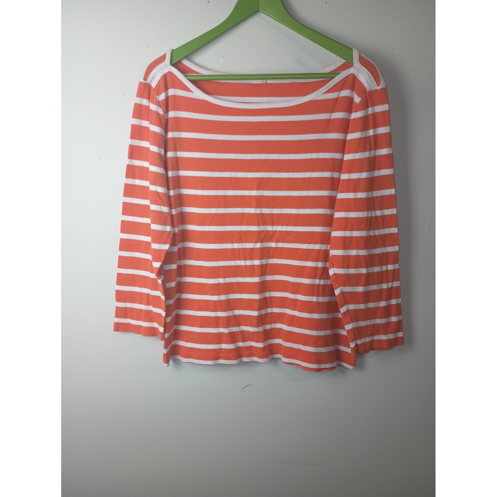J.Crew Womens XL Orange White Striped Boatneck Long Sleeve Cotton Tee 50894
